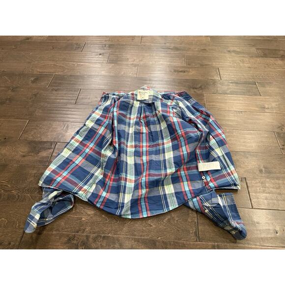 Abercrombie Fitch Muscle Mens Blue Red Plaid Button Up Long Sleeve Shirt Size M - Picture 5 of 9